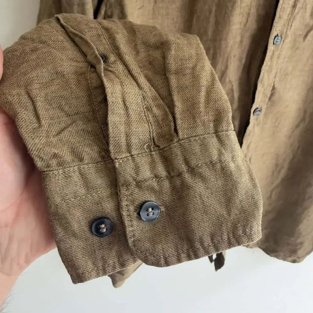 Banana Republic 100% Linen Button Up Shirt Mens Size 2XLT Long Sleeve Brown